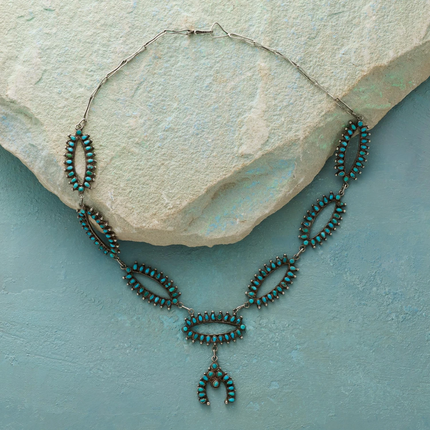 1930s Turquoise Petit Point Necklace 4 1930s Turquoise Petit Point Necklace - Image 2